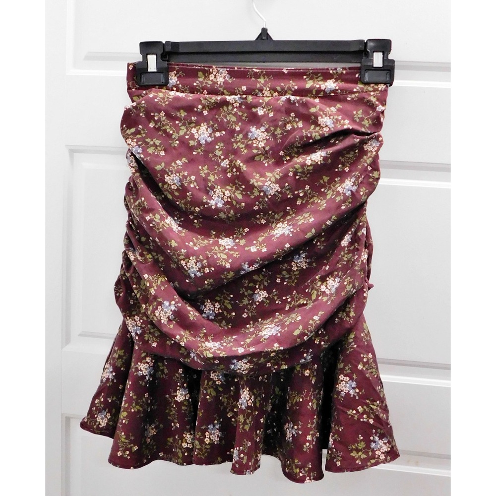 Veronica Beard Taras Floral Print Skirt Silk Blend Merlot Size 00 Ruffle $398rt‎
